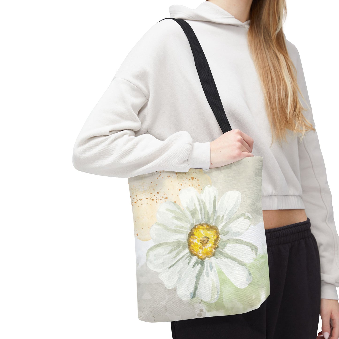 White Watercolor Daisy Tote Bag