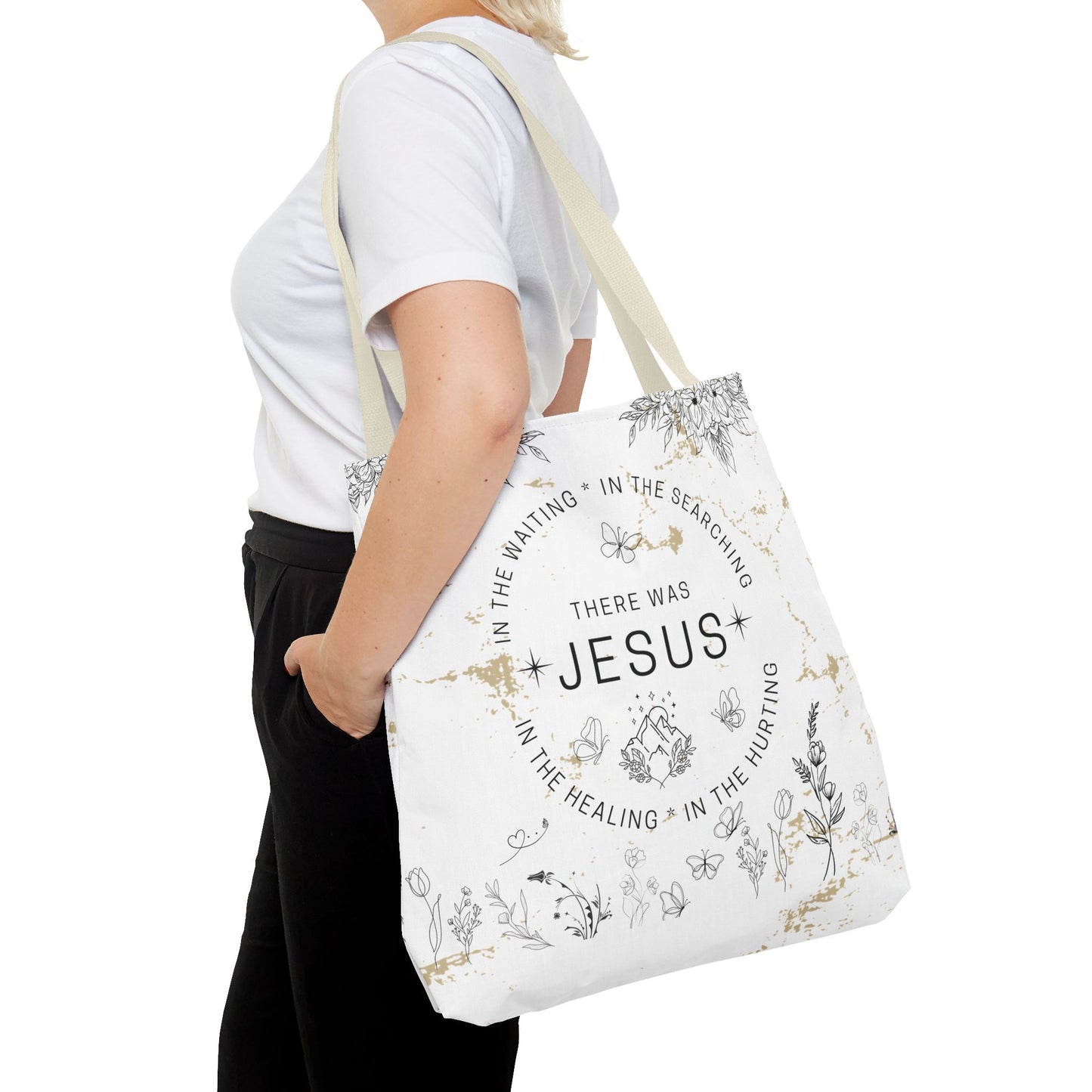 "There Was Jesus" tote bag - Floral Design for Faithful Living