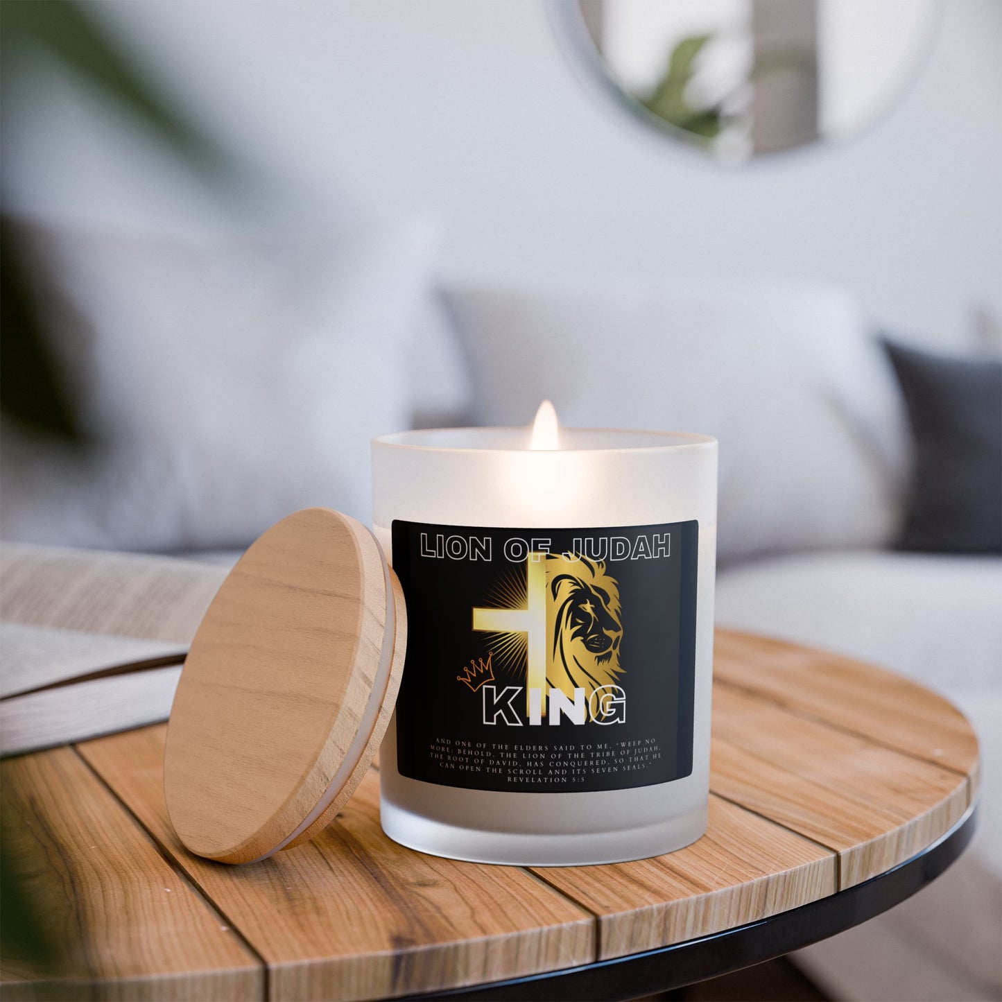 Lion of Judah Frosted Glass Candle, 11oz