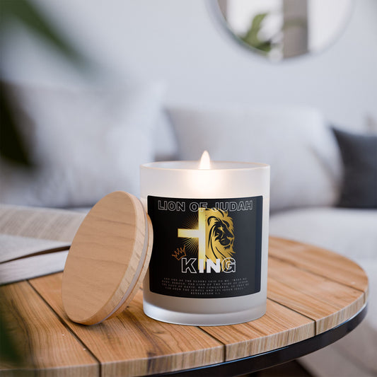 Lion of Judah Frosted Glass Candle, 11oz
