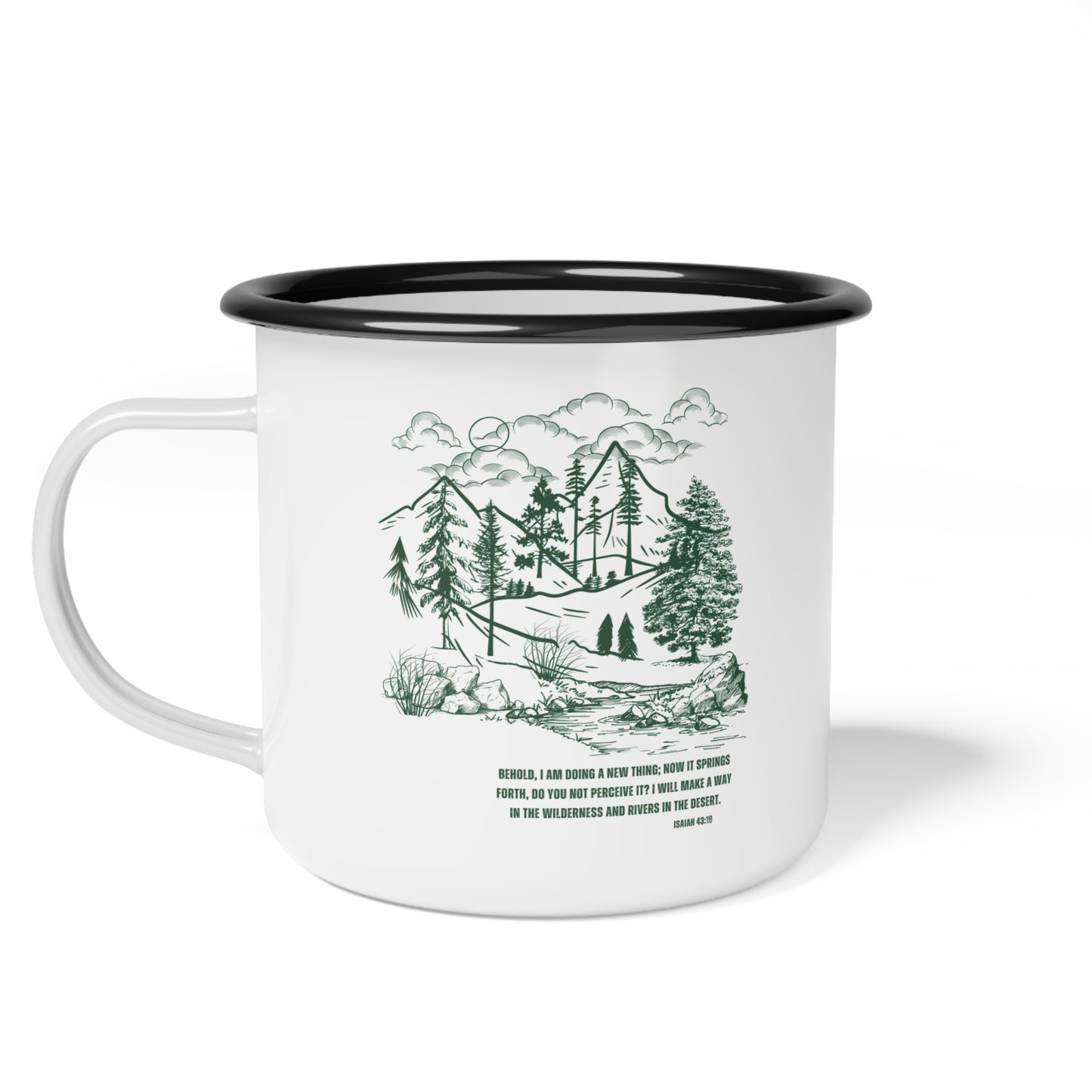 Isaiah 43:19 Adventure-Inspired Enamel Camp Cup with Nature Print