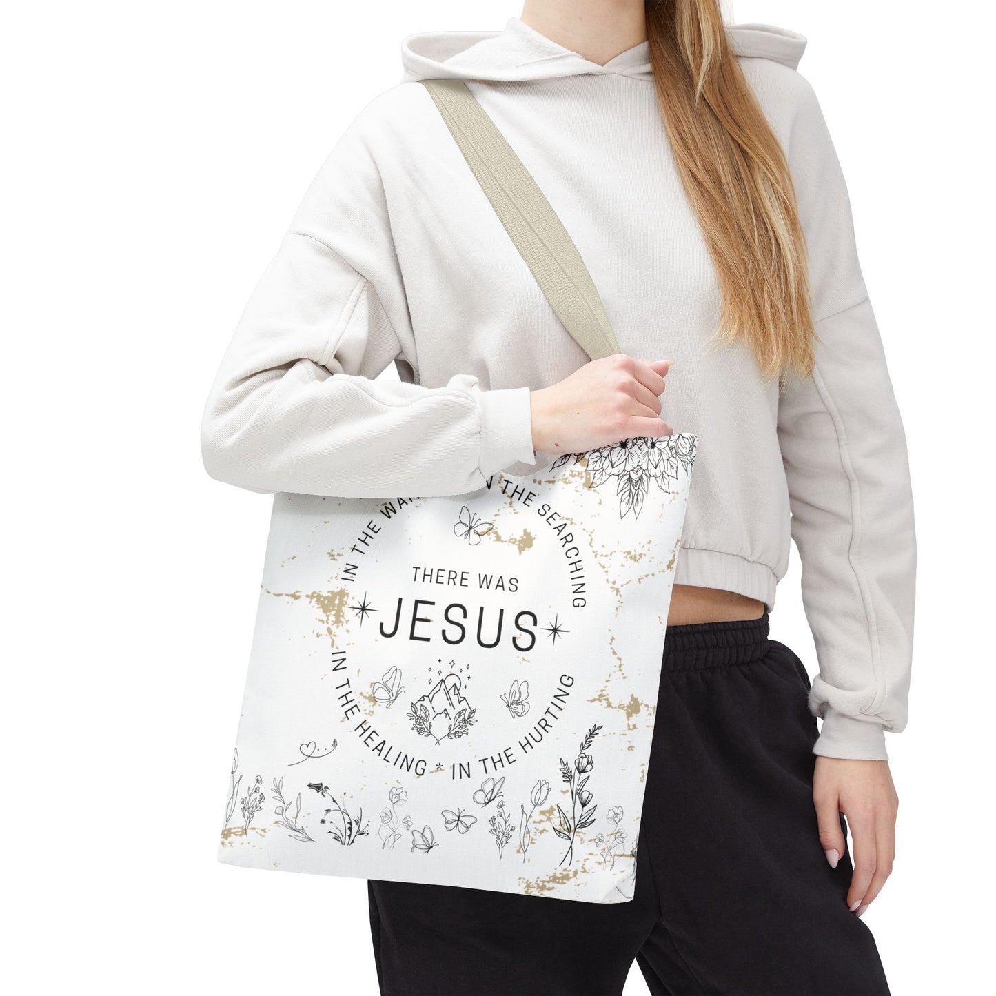 "There Was Jesus" tote bag - Floral Design for Faithful Living