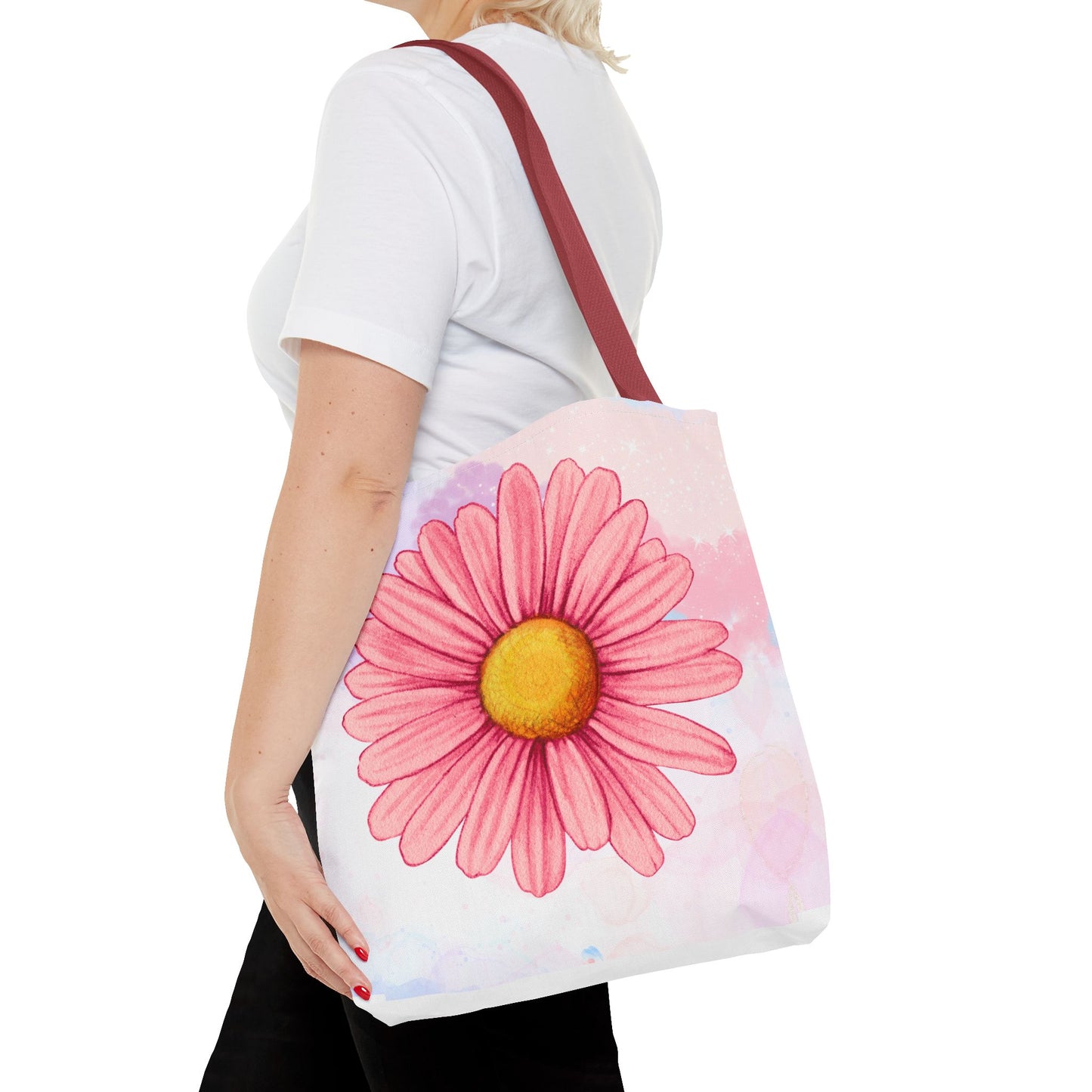 Pink Watercolor Daisy Tote Bag