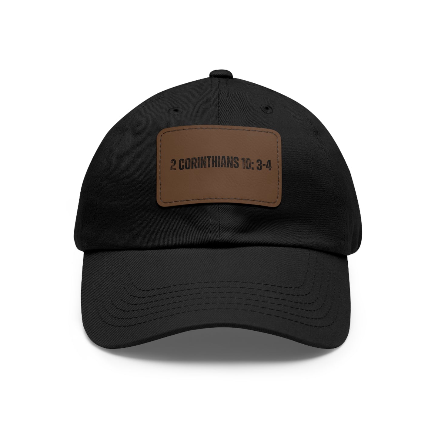 2 Corinthians 10:3-4 baseball cap with leather patch