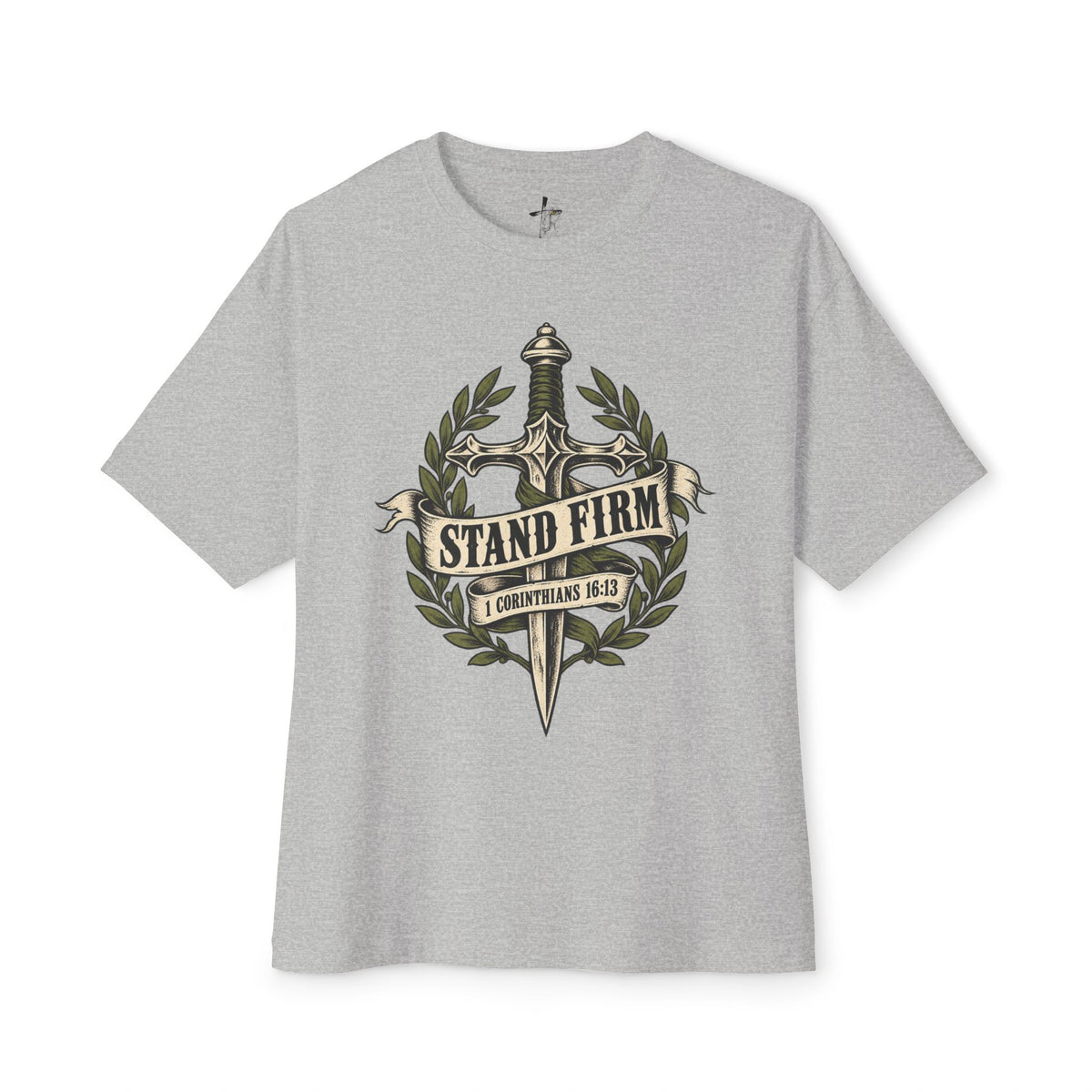 Stand Firm Sword Tee — Christian Faith Graphic T-Shirt (1 Corinthians 16:13)