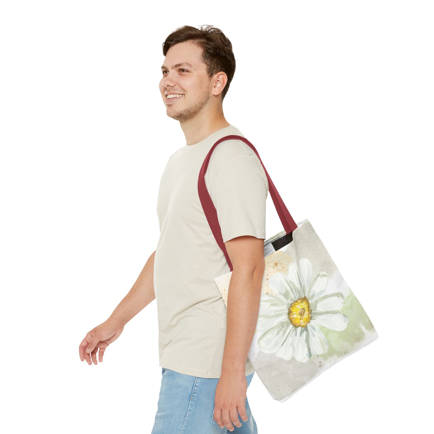 White Watercolor Daisy Tote Bag