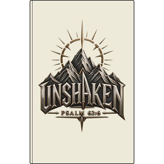 Unshaken Vegan Leather Journal — Psalm 62:6 Engraved Mountain Faith Notebook