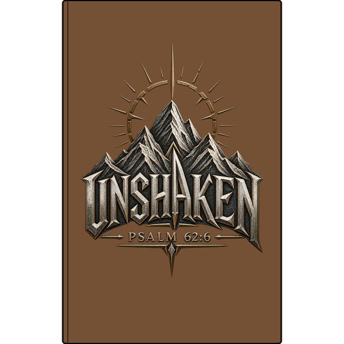 Unshaken Vegan Leather Journal — Psalm 62:6 Engraved Mountain Faith Notebook