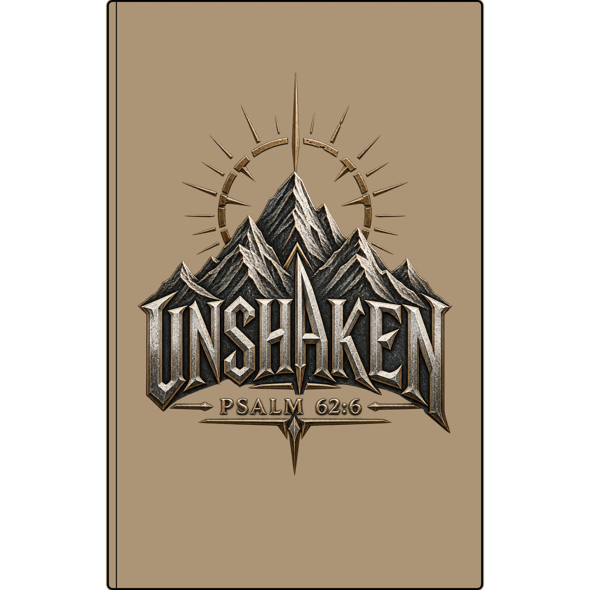 Unshaken Vegan Leather Journal — Psalm 62:6 Engraved Mountain Faith Notebook