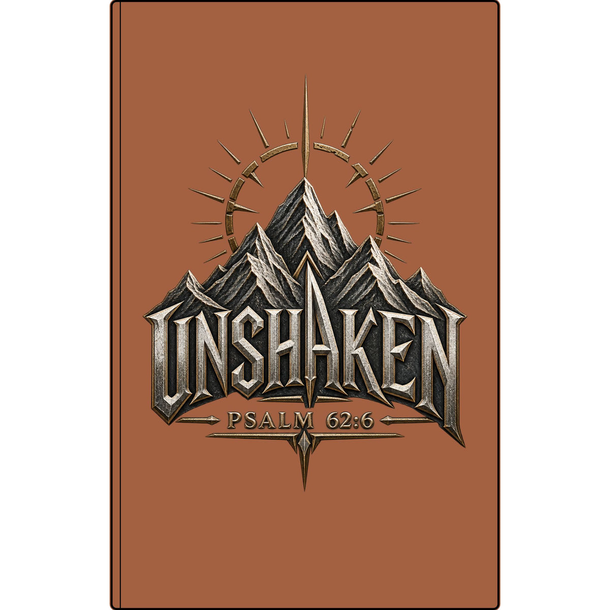 Unshaken Vegan Leather Journal — Psalm 62:6 Engraved Mountain Faith Notebook