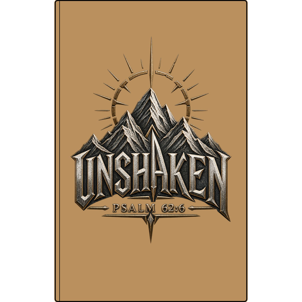 Unshaken Vegan Leather Journal — Psalm 62:6 Engraved Mountain Faith Notebook