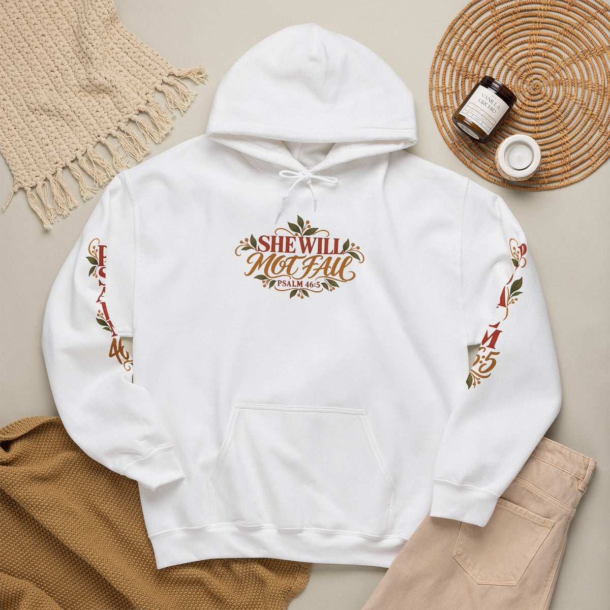 Psalm 46:5 'She Will Not Fall' Hoodie – Floral Faith Women’s Pullover