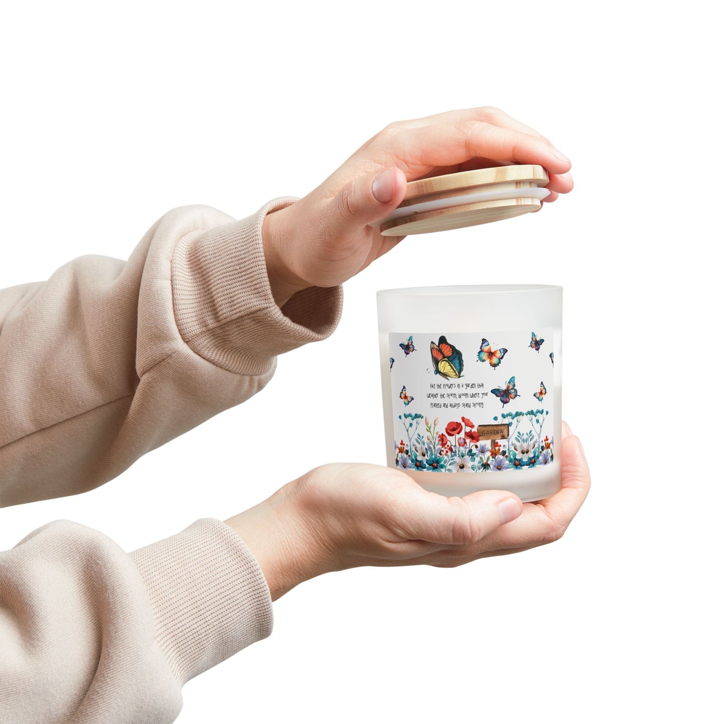 Bloom Like the Flowers Frosted Glass Candle, 11oz