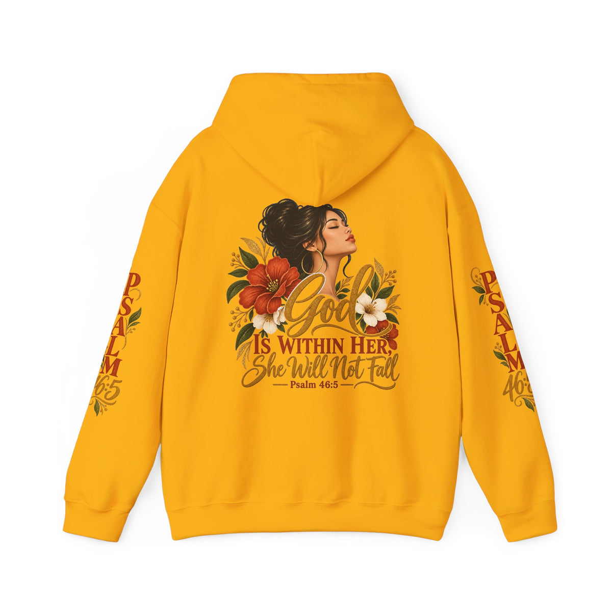Copy of Brunette Woman Psalm 46:5 'She Will Not Fall' Hoodie – Floral Faith Women’s Pullover