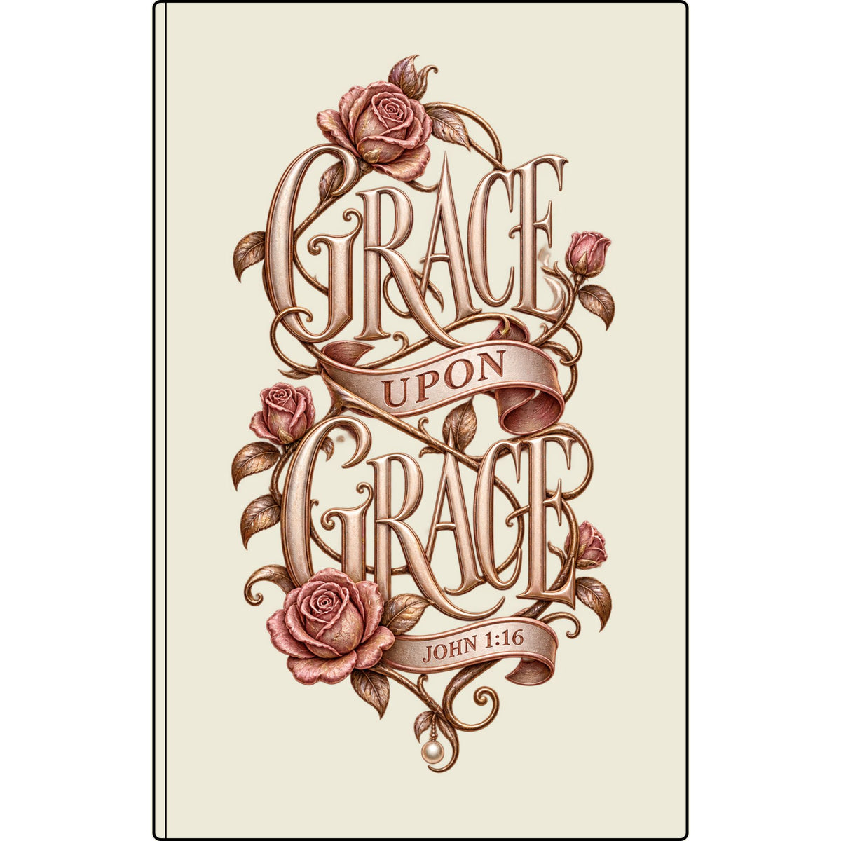Grace Upon Grace Vegan Leather Journal — Engraved Floral John 1:16 Scripture Notebook