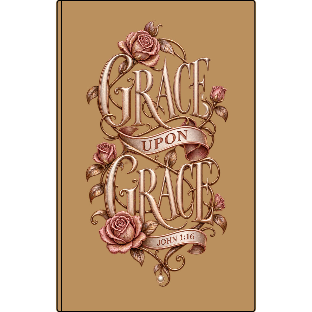 Grace Upon Grace Vegan Leather Journal — Engraved Floral John 1:16 Scripture Notebook