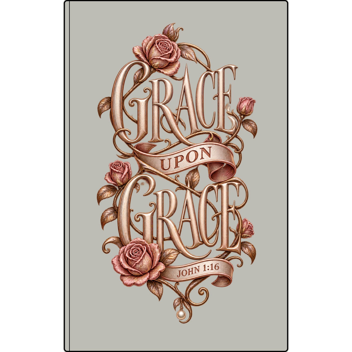 Grace Upon Grace Vegan Leather Journal — Engraved Floral John 1:16 Scripture Notebook