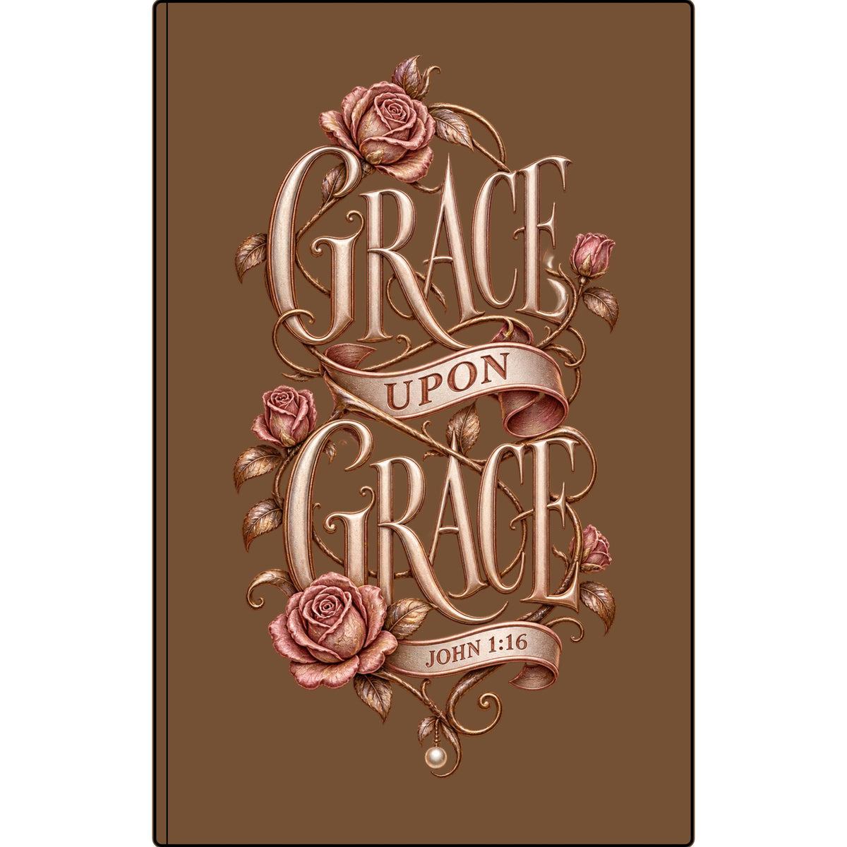 Grace Upon Grace Vegan Leather Journal — Engraved Floral John 1:16 Scripture Notebook