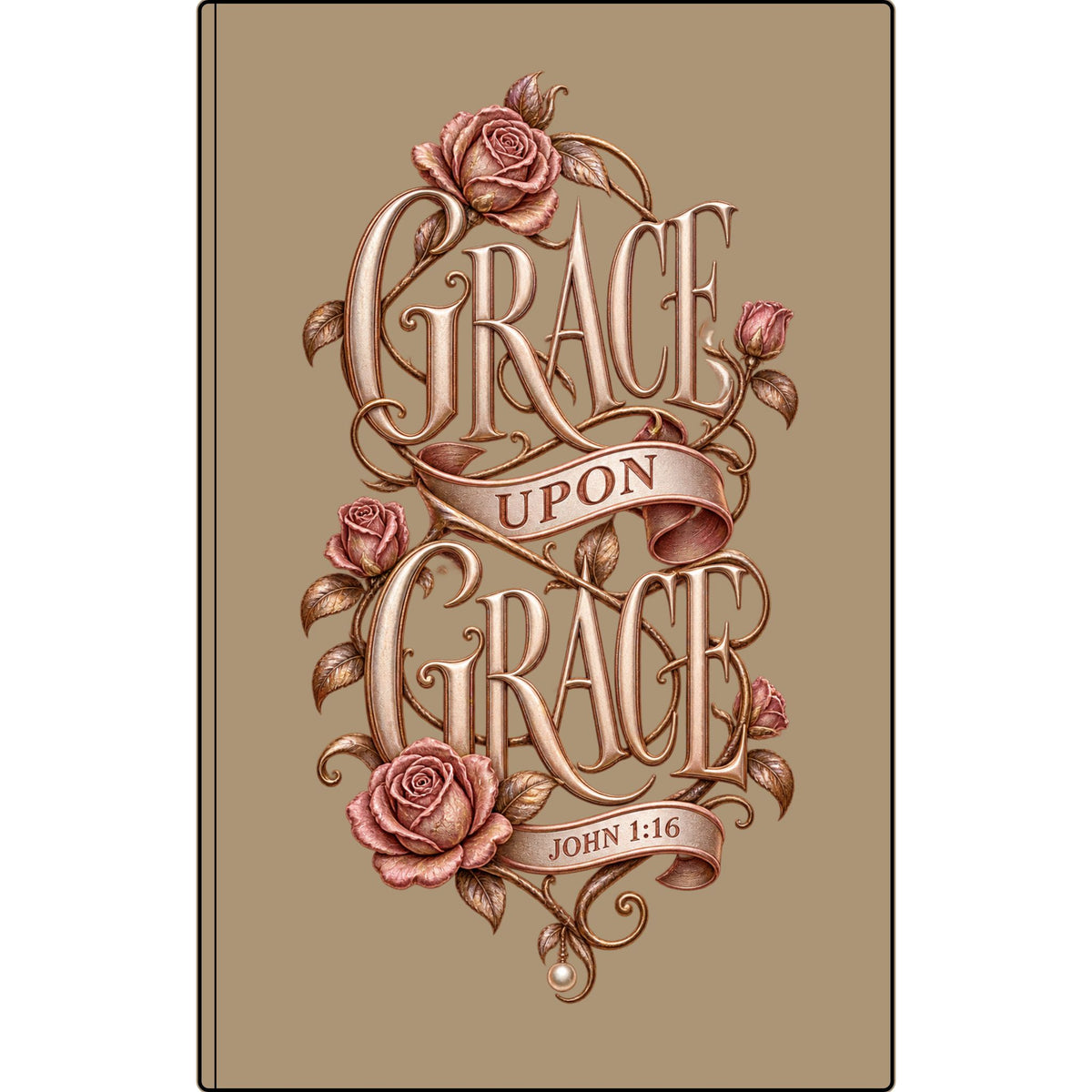 Grace Upon Grace Vegan Leather Journal — Engraved Floral John 1:16 Scripture Notebook