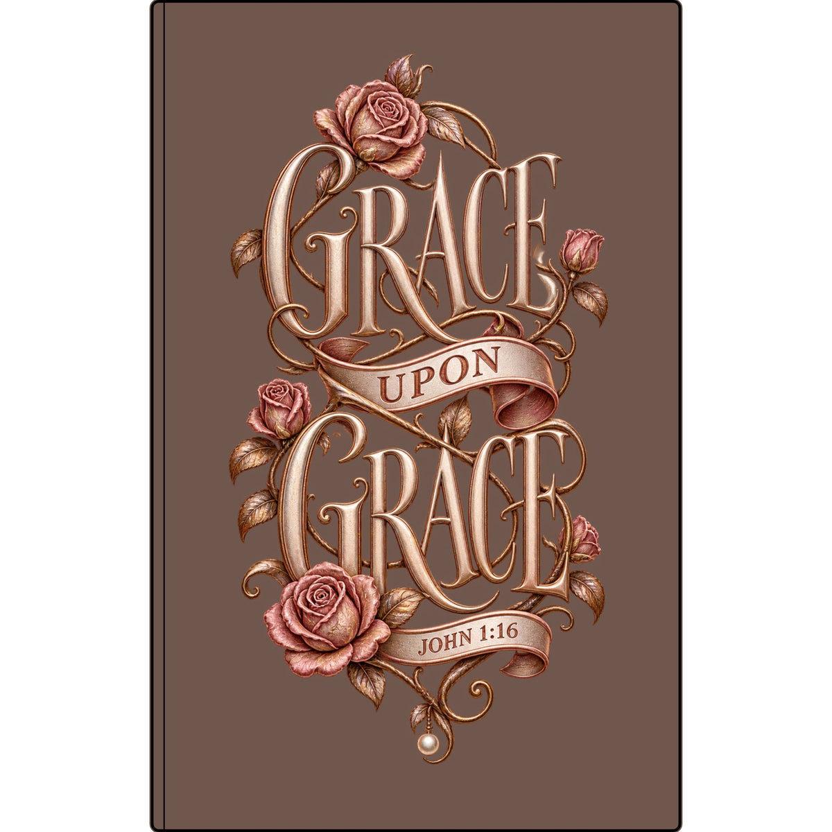 Grace Upon Grace Vegan Leather Journal — Engraved Floral John 1:16 Scripture Notebook