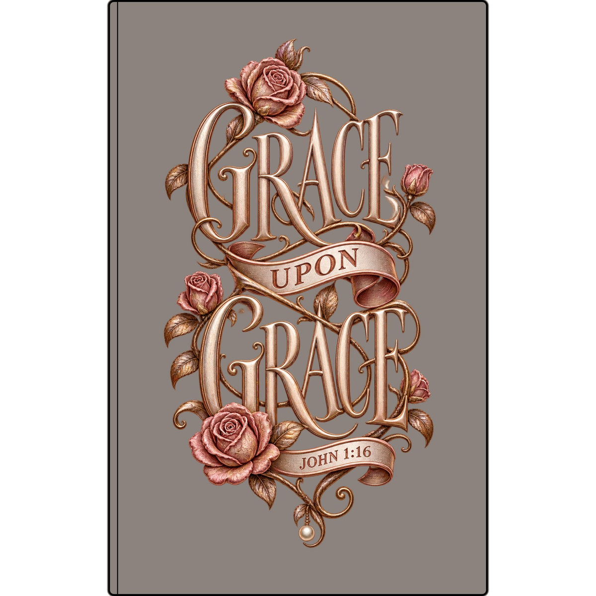 Grace Upon Grace Vegan Leather Journal — Engraved Floral John 1:16 Scripture Notebook