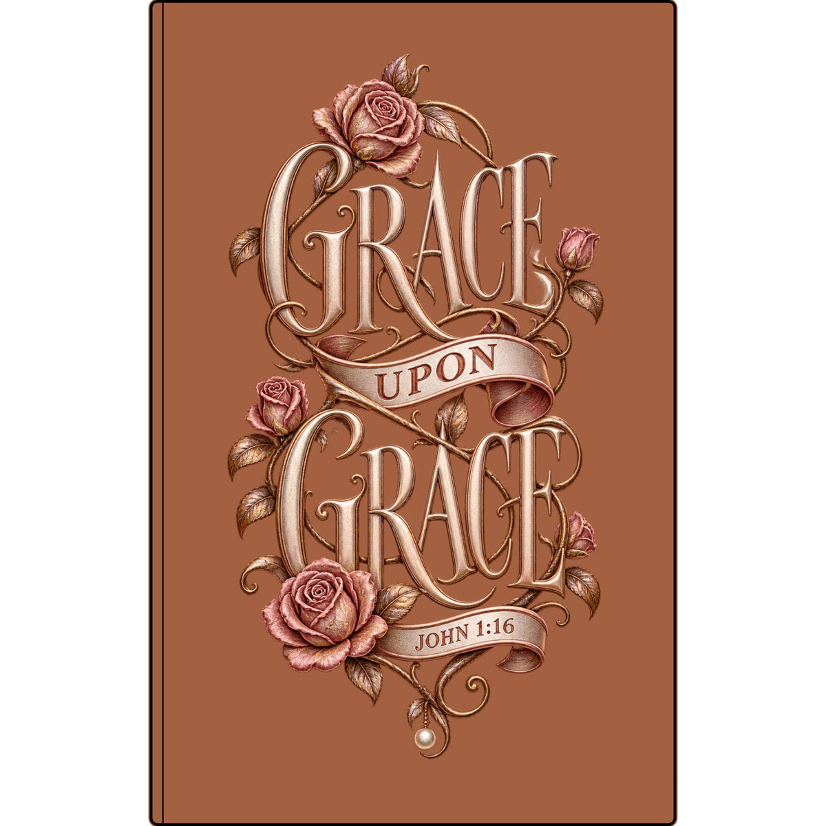Grace Upon Grace Vegan Leather Journal — Engraved Floral John 1:16 Scripture Notebook