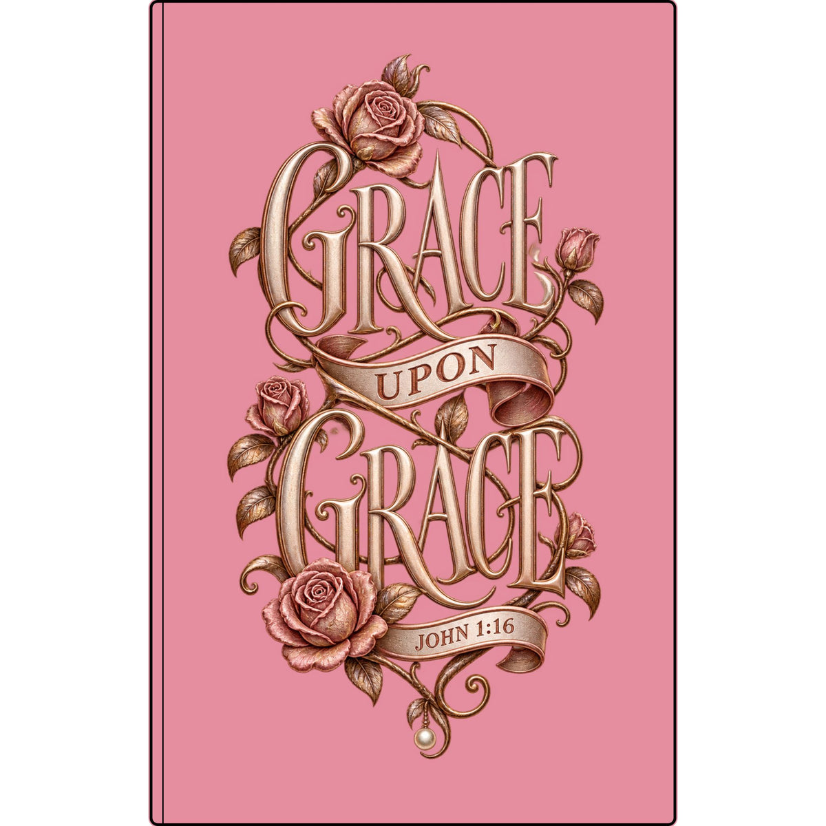 Grace Upon Grace Vegan Leather Journal — Engraved Floral John 1:16 Scripture Notebook
