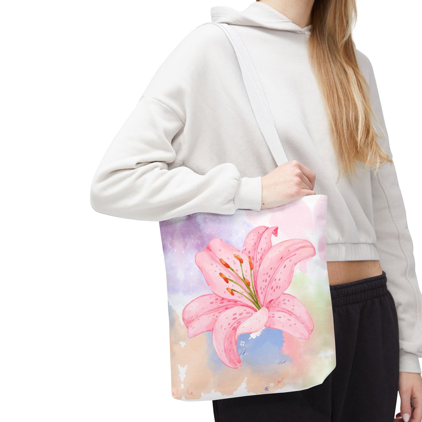 Pink Watercolor Lily Tote Bag