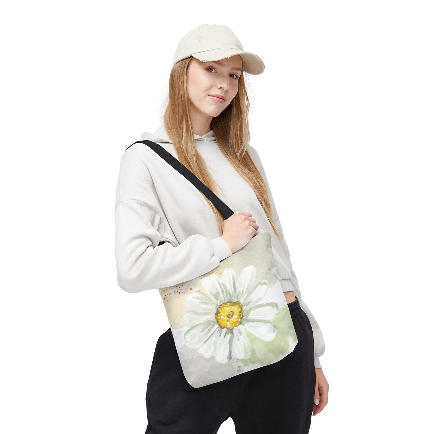White Watercolor Daisy Tote Bag