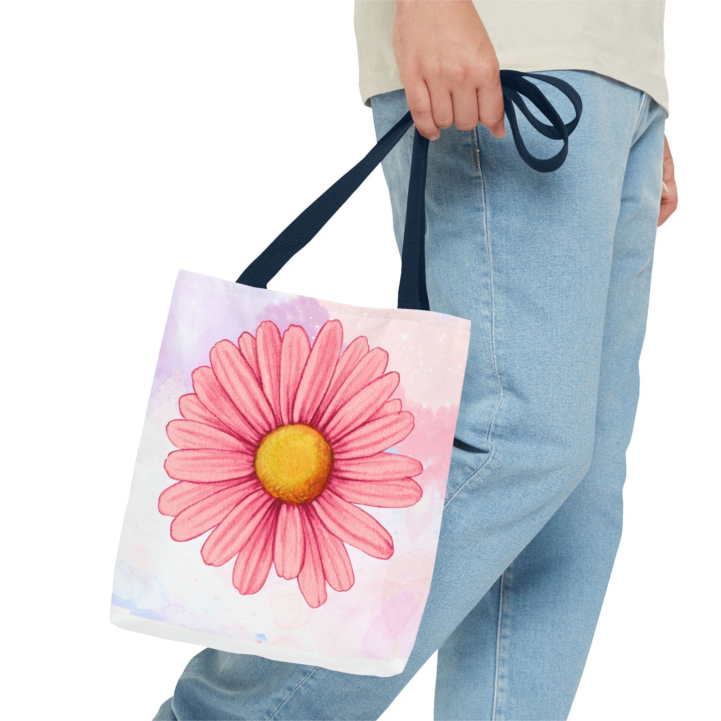 Pink Watercolor Daisy Tote Bag
