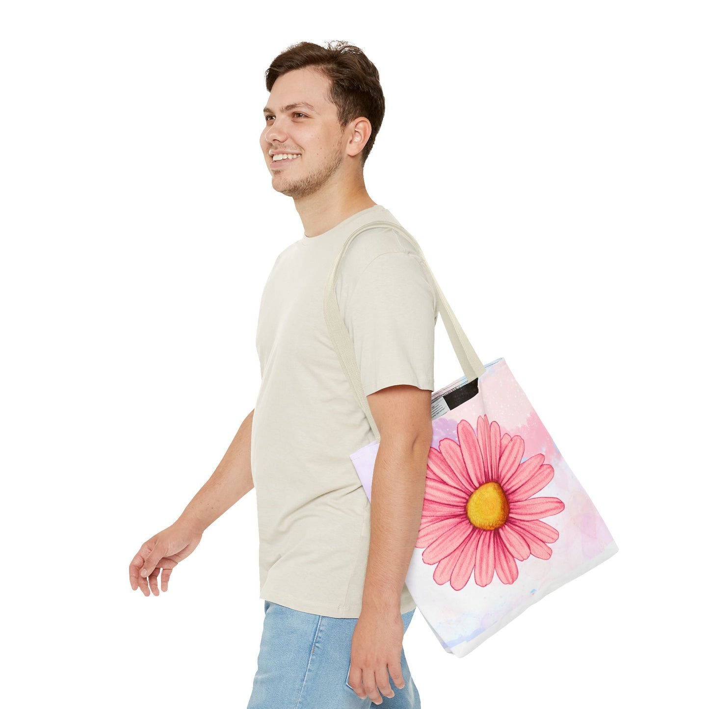 Pink Watercolor Daisy Tote Bag