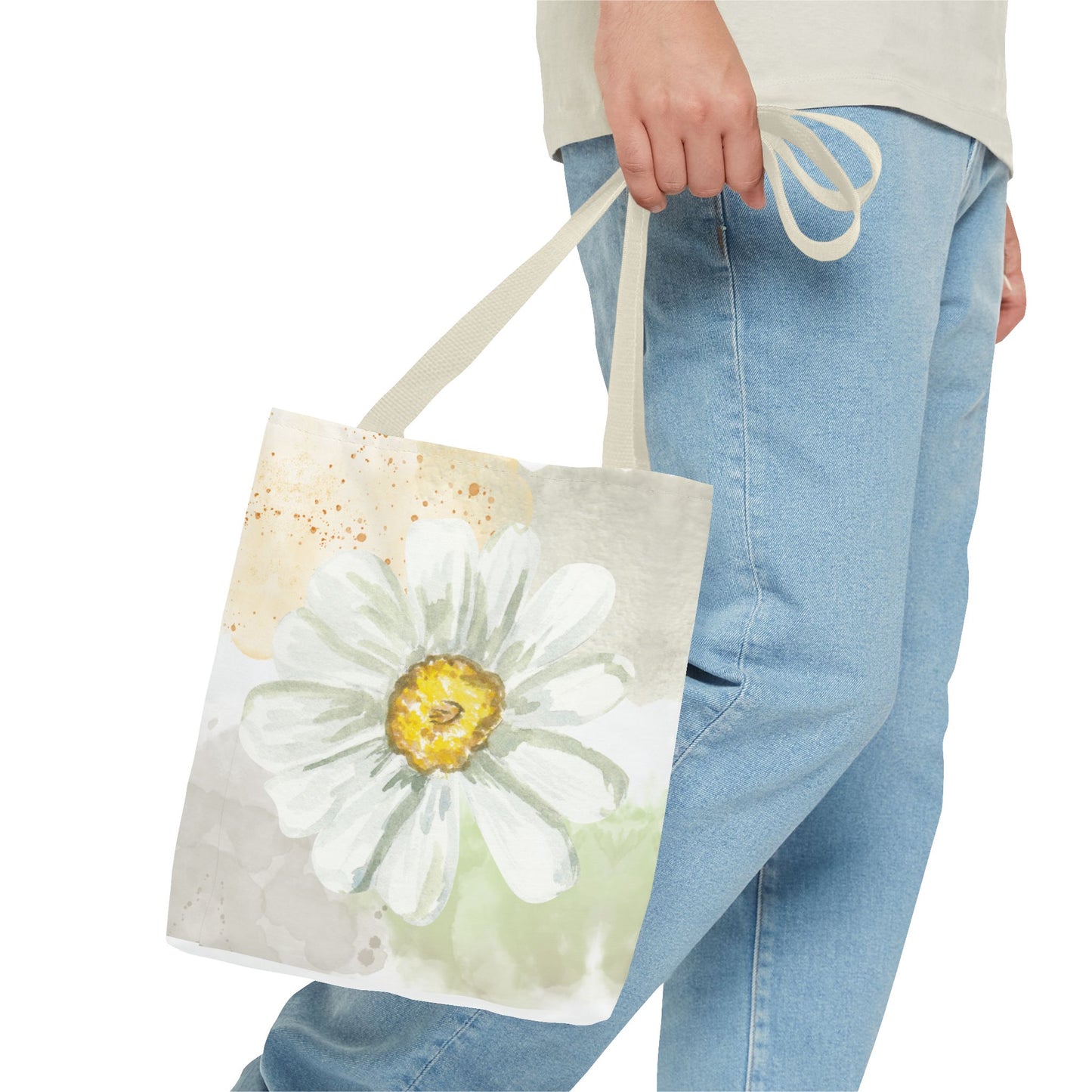 White Watercolor Daisy Tote Bag