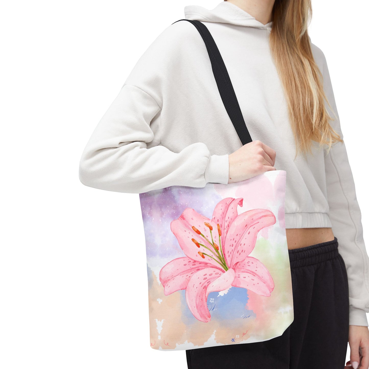 Pink Watercolor Lily Tote Bag