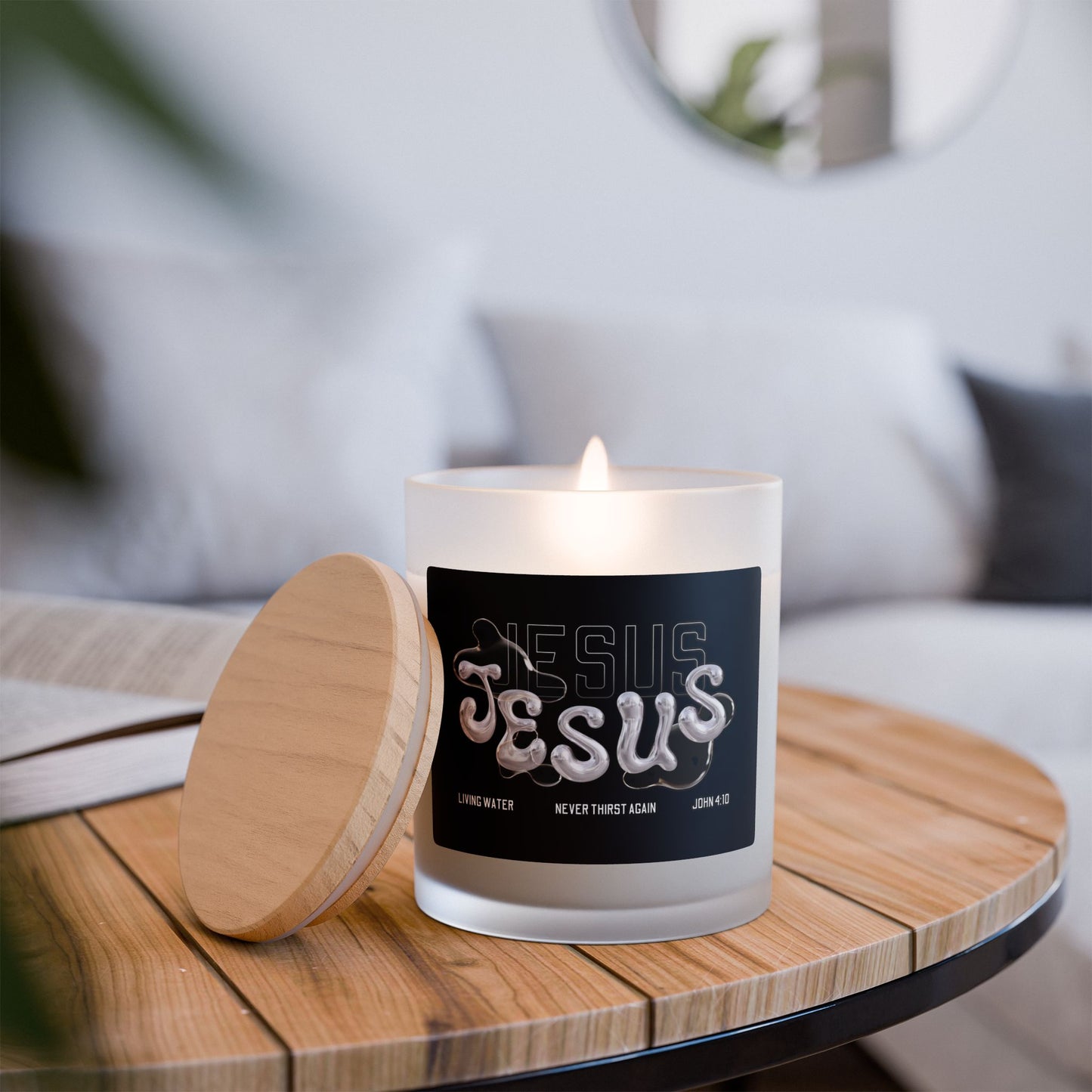 Jesus Living Water Frosted Glass Candle, 11oz