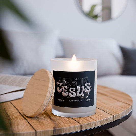 Jesus Living Water Frosted Glass Candle, 11oz