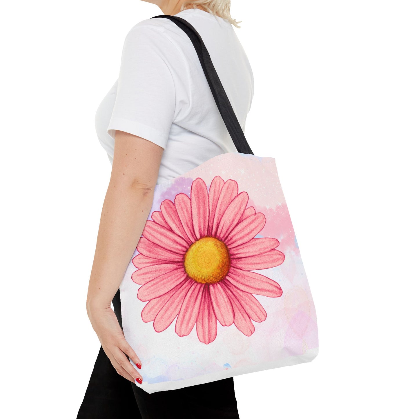 Pink Watercolor Daisy Tote Bag