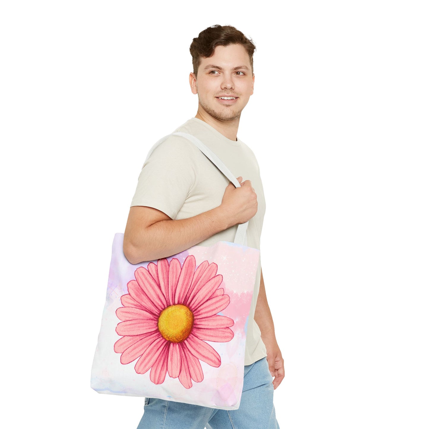 Pink Watercolor Daisy Tote Bag