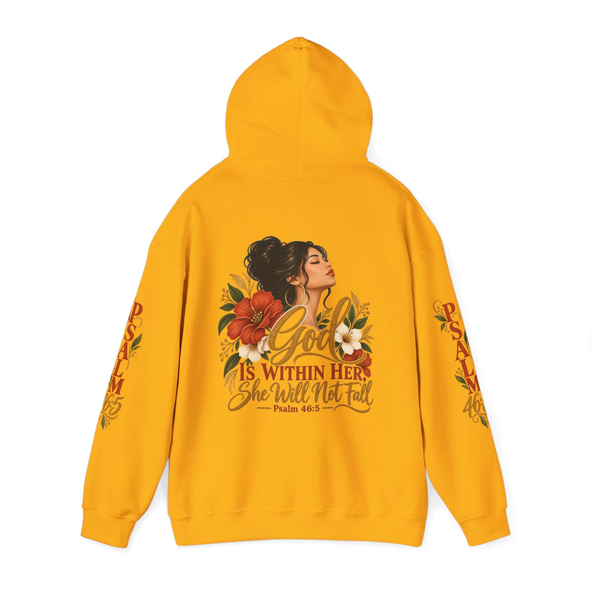 Copy of Brunette Woman Psalm 46:5 'She Will Not Fall' Hoodie – Floral Faith Women’s Pullover