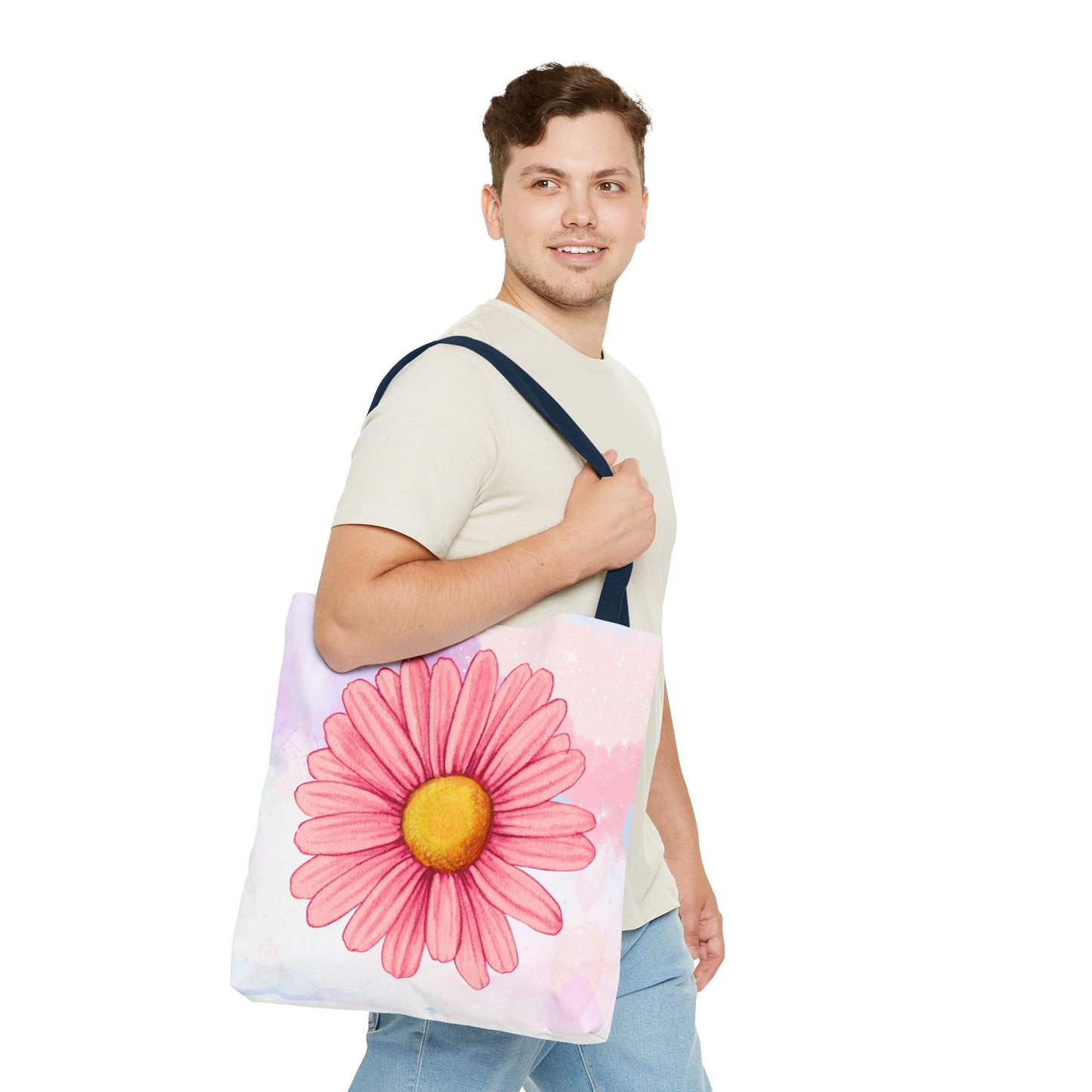 Pink Watercolor Daisy Tote Bag