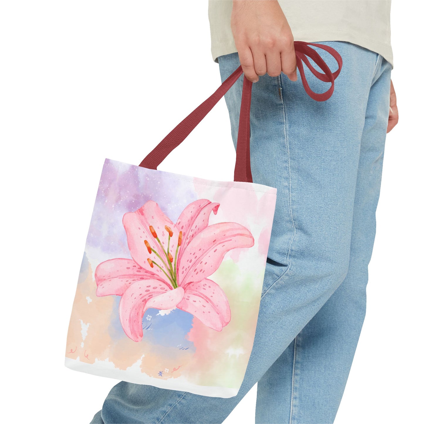Pink Watercolor Lily Tote Bag