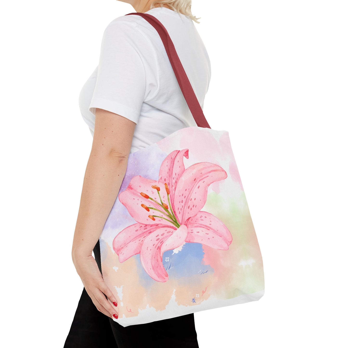 Pink Watercolor Lily Tote Bag