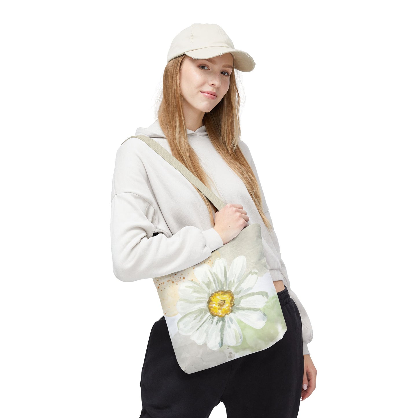 White Watercolor Daisy Tote Bag