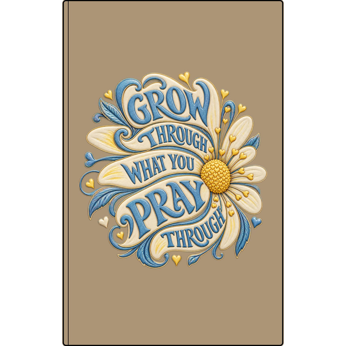 Engraved Vegan Leather Journal — "Grow, Pray" Floral Journal