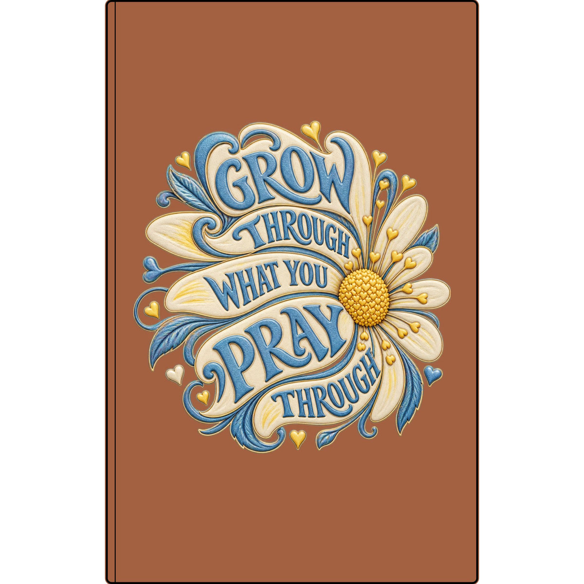 Engraved Vegan Leather Journal — "Grow, Pray" Floral Journal