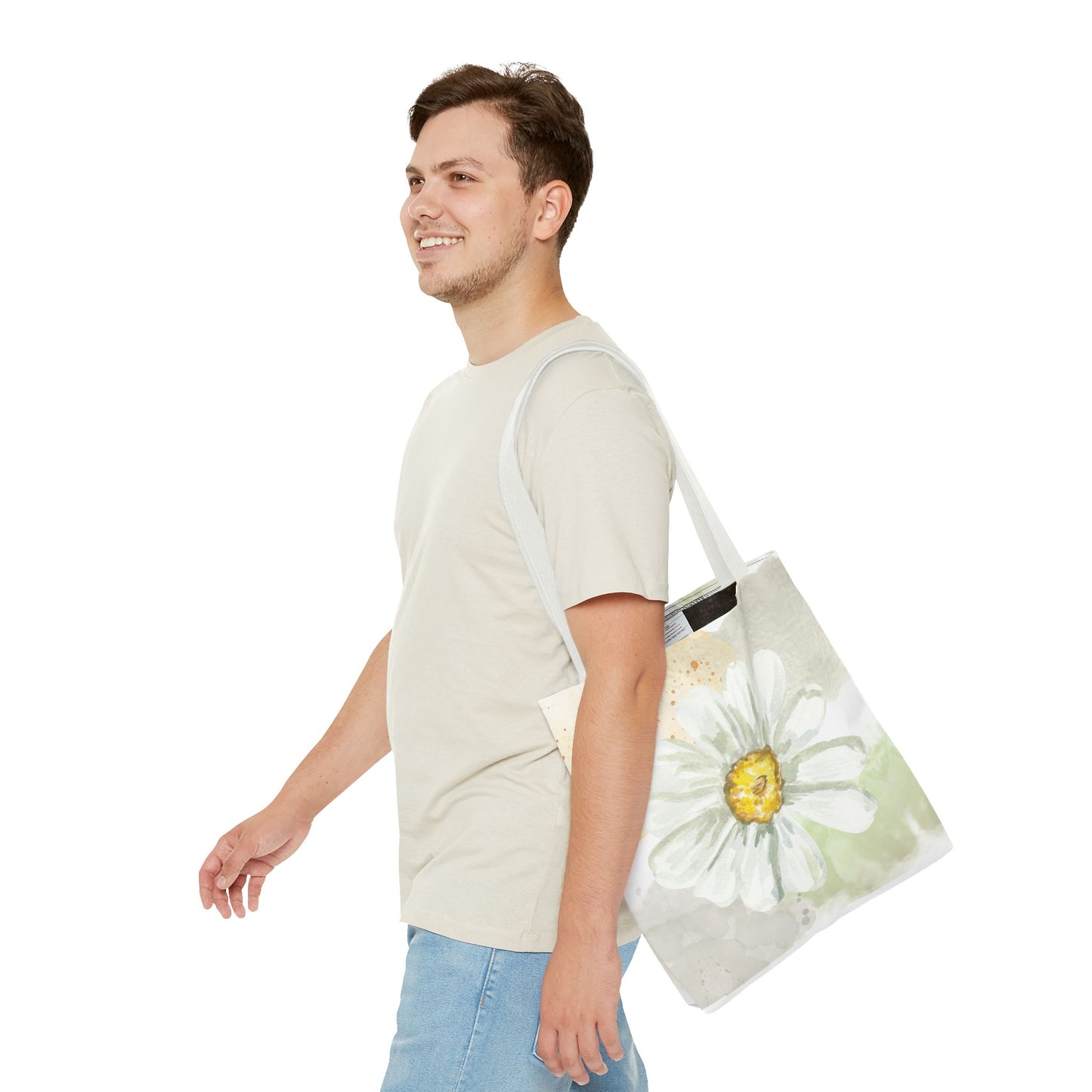 White Watercolor Daisy Tote Bag