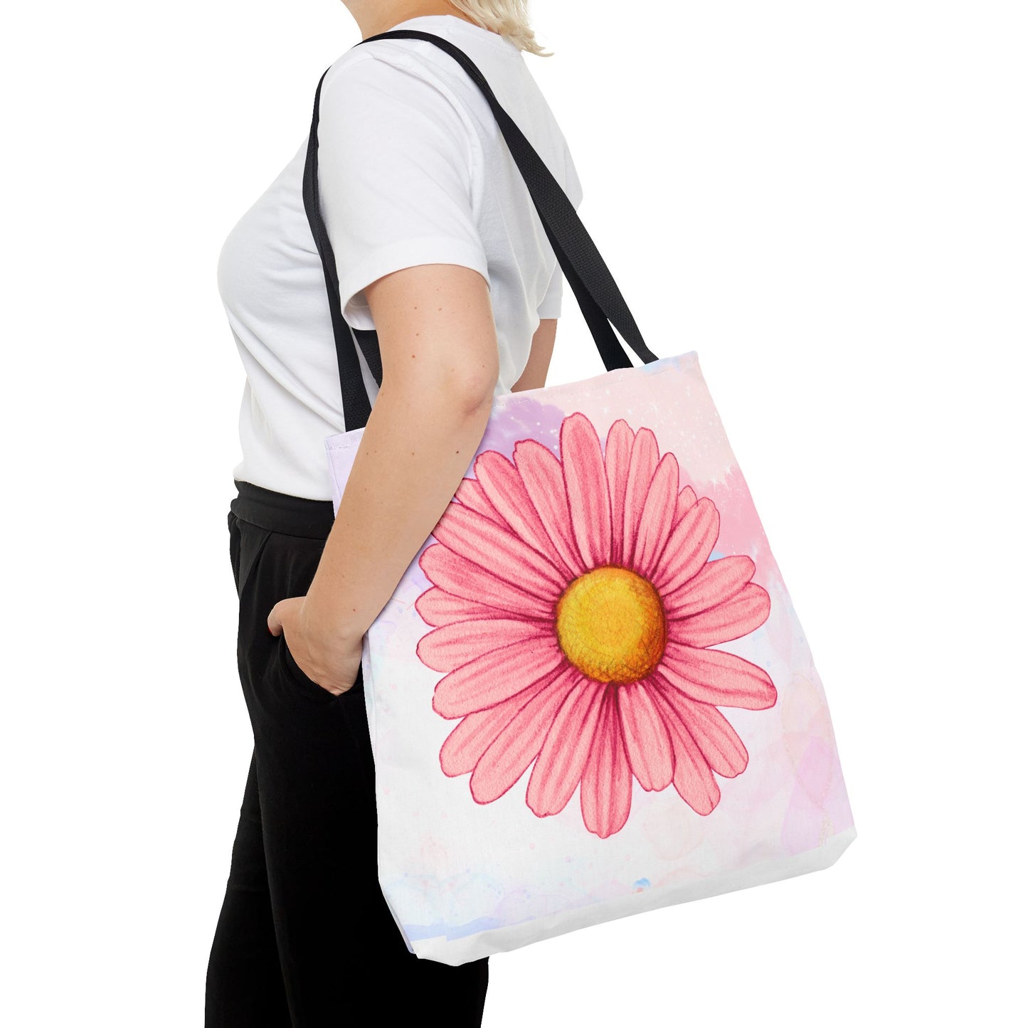 Pink Watercolor Daisy Tote Bag