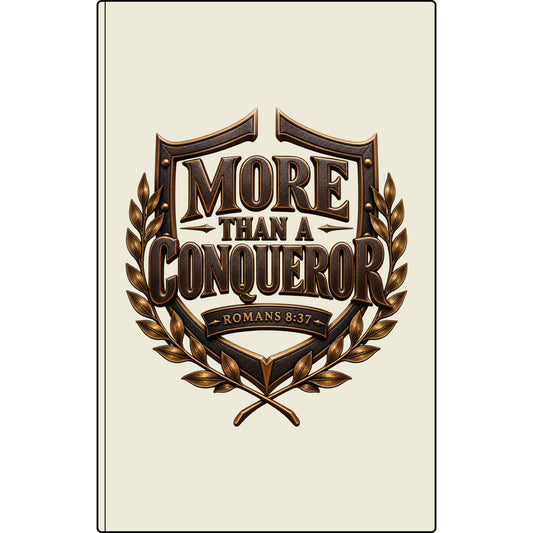 More Than a Conqueror Vegan Leather Journal — Romans 8:37 Engraved Faith Notebook