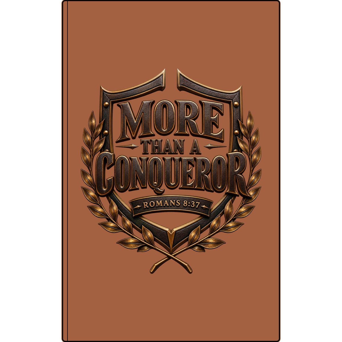 More Than a Conqueror Vegan Leather Journal — Romans 8:37 Engraved Faith Notebook