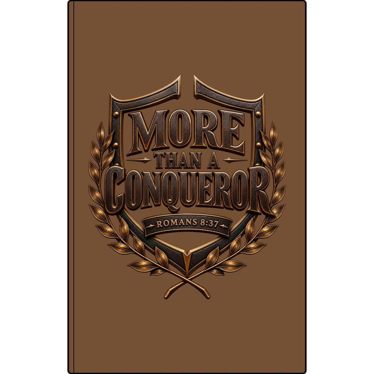More Than a Conqueror Vegan Leather Journal — Romans 8:37 Engraved Faith Notebook
