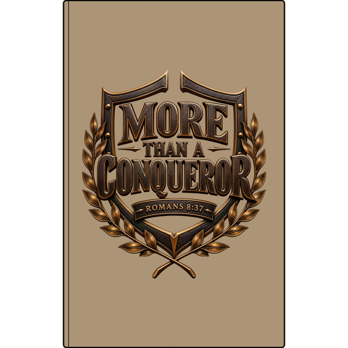 More Than a Conqueror Vegan Leather Journal — Romans 8:37 Engraved Faith Notebook